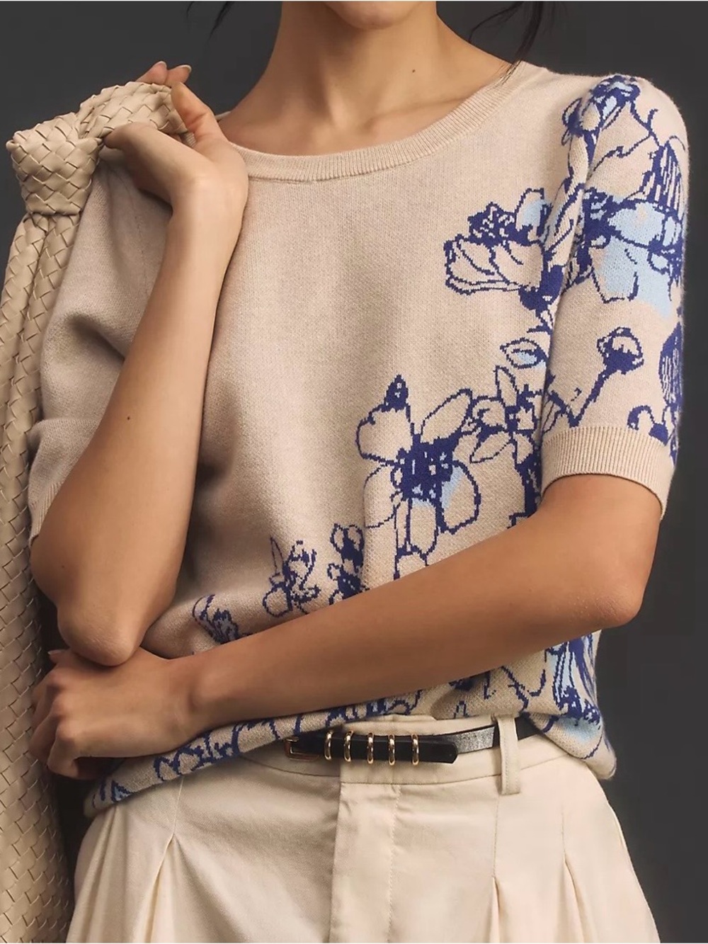 Anthropologie Maeve Harmon Jacquard Coastal Slouchy Boho Puff Sleeve Sweater XL